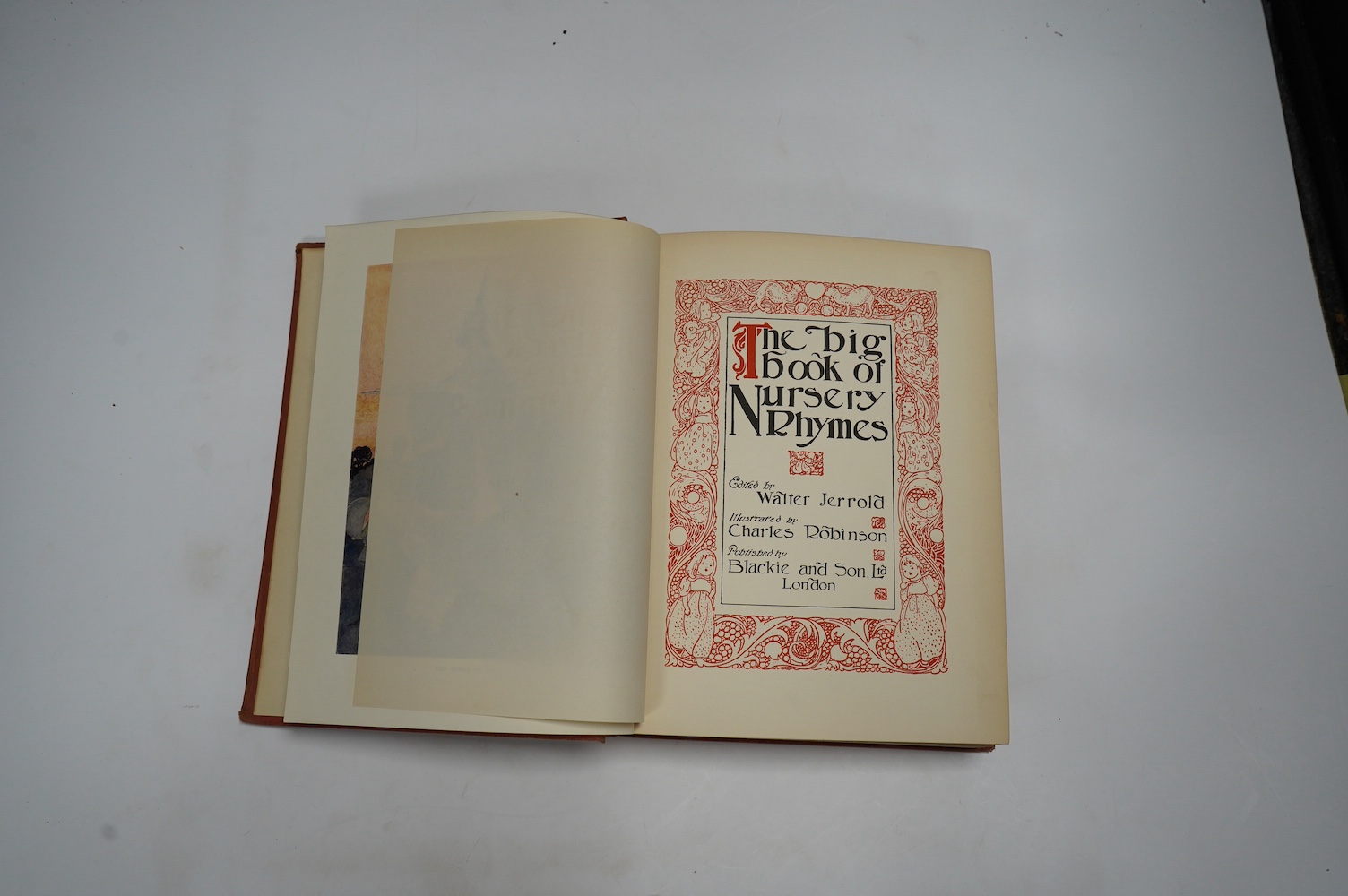 Rossetti, Christina – Florence Harrison (illustrator) – Poems, 4to, introduction by Alice Meynell, 36 tipped-in colour plates on grey card, captioned tissue-guards, original cream buckram with pre-Raphaelite design to up